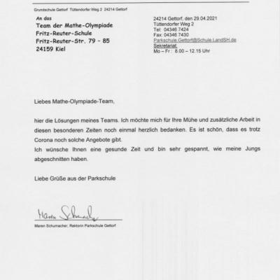 Begleitschreiben - Vielen Dank!