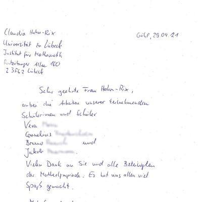 Begleitschreiben - Vielen Dank!