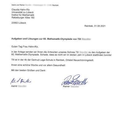 Begleitschreiben - Vielen Dank!