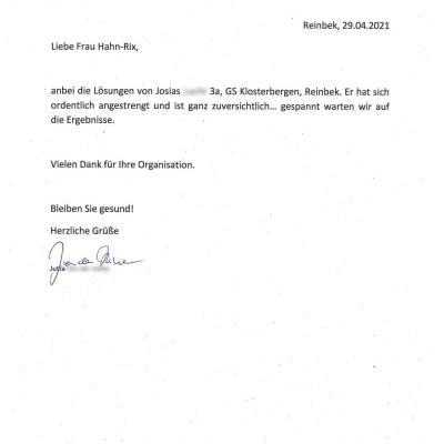 Begleitschreiben - Vielen Dank!